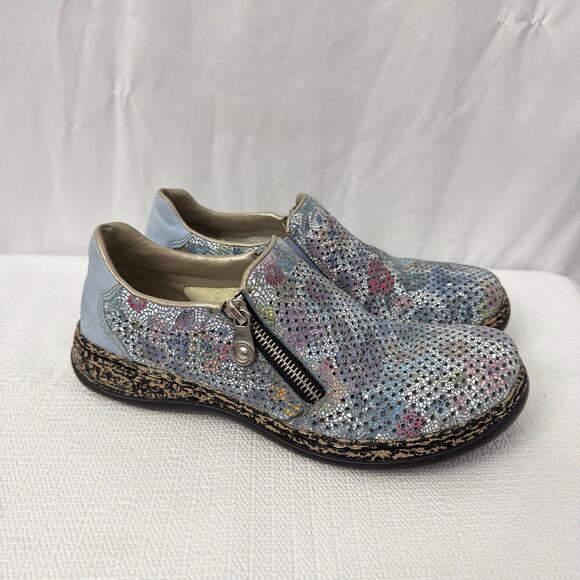 Rieker Shoes Womens Size 7 Multicolor Floral Side Zip Leather Comfort Boho 38 - Picture 1 of 10